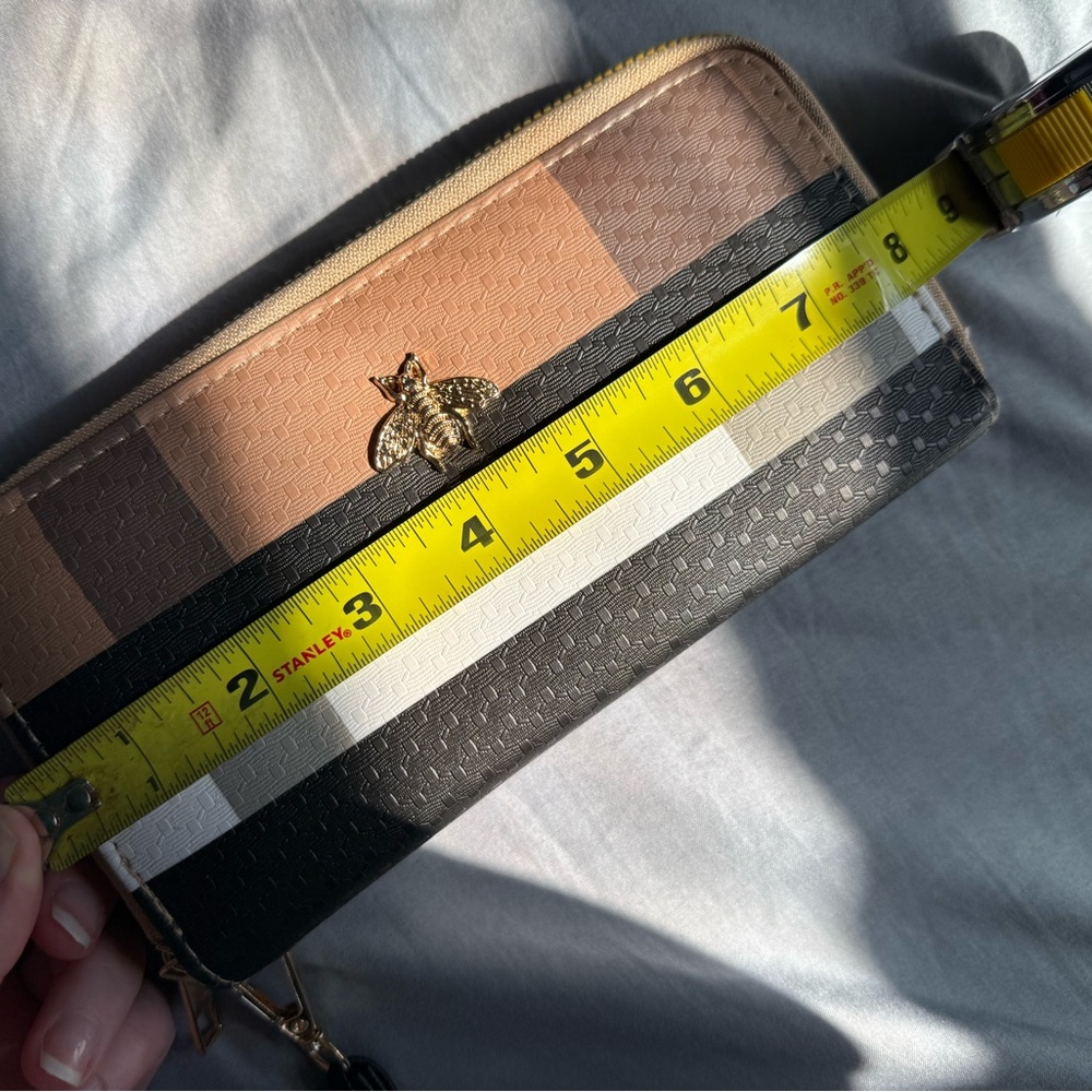 Striped Wallet/wristlet with Gold Bee Accent